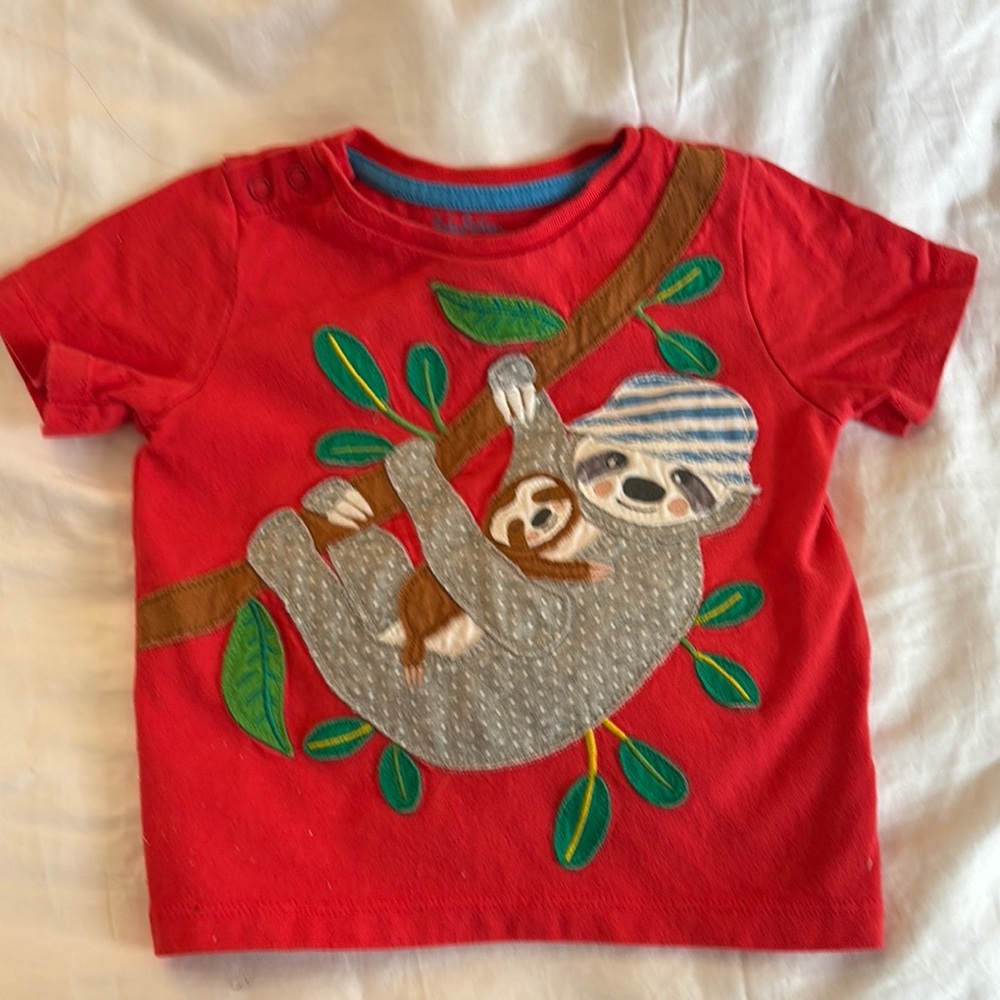 Baby Boden Red Short Sleeve Tee with Animal Appliqué